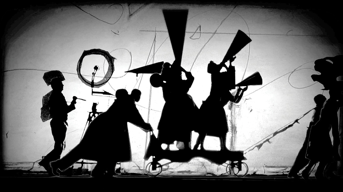 William Kentridge, The Refusal of Time with collaboration of Philip Miller, Catherine Meyburgh and Peter Galison Film Still 2012 5-channel video projection, colour, sound, megaphones, breathing machine 30 minutes Courtesy William Kentridge, Marian Goodman Gallery, Goodman Gallery and Lia Rumma Gallery